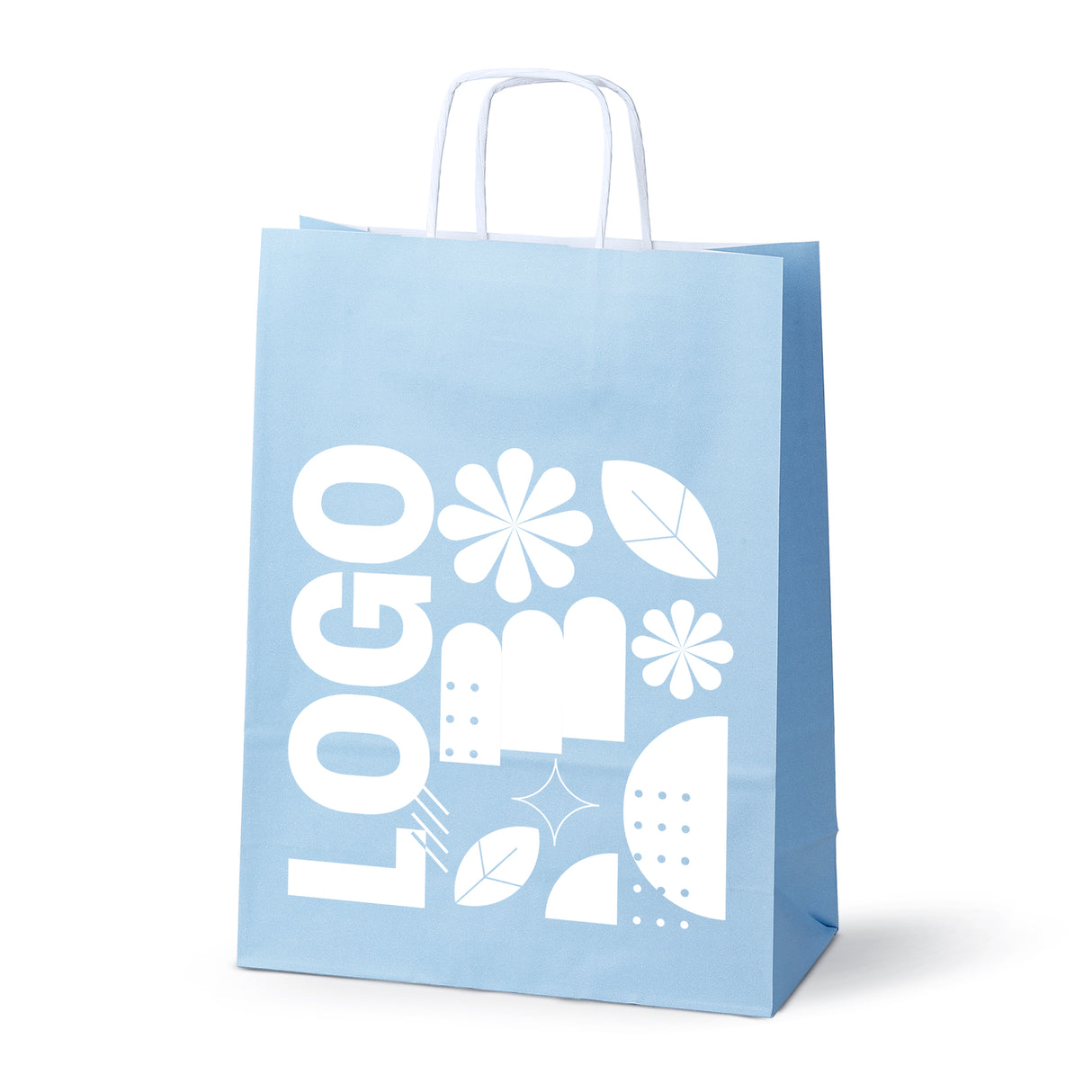 Bedruckte Papiertüte 240x100x320mm Pastell Blau ab 50 Stk.