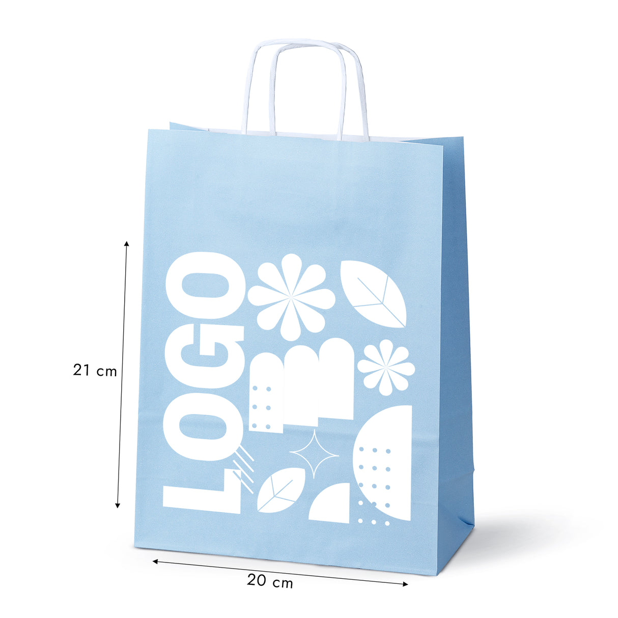 Bedruckte Papiertüte 240x100x320mm Pastell Blau ab 50 Stk.