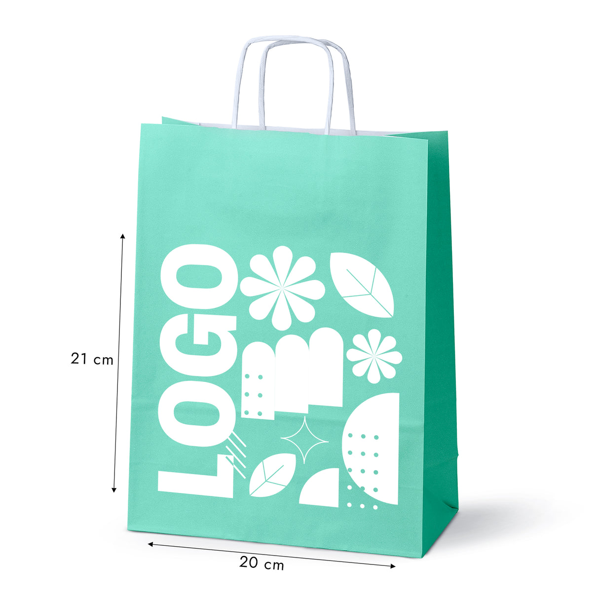 Bedruckte Papiertüte 240x100x320mm Pastell Grün ab 50 Stk.