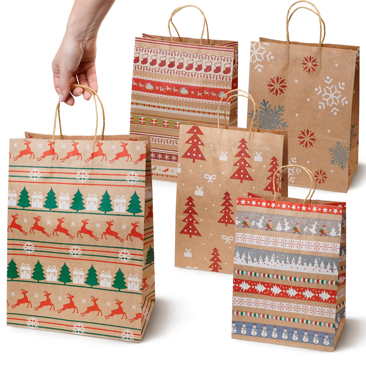 Torba papierowa świąteczna 150X80X210mm Śnieżynka Choinka Renifer 5szt.