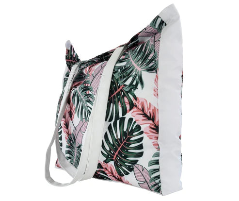 Strandtasche OXFORD rosa und grüne Monstera