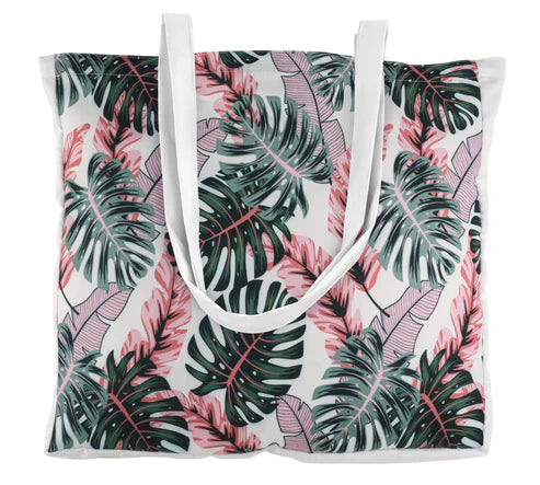 Strandtasche OXFORD rosa und grüne Monstera