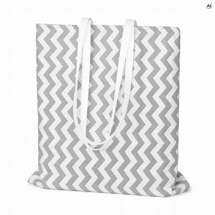 Baumwolltasche 36 x 42 cm, 145 g/m², grau, mit Zickzackmuster