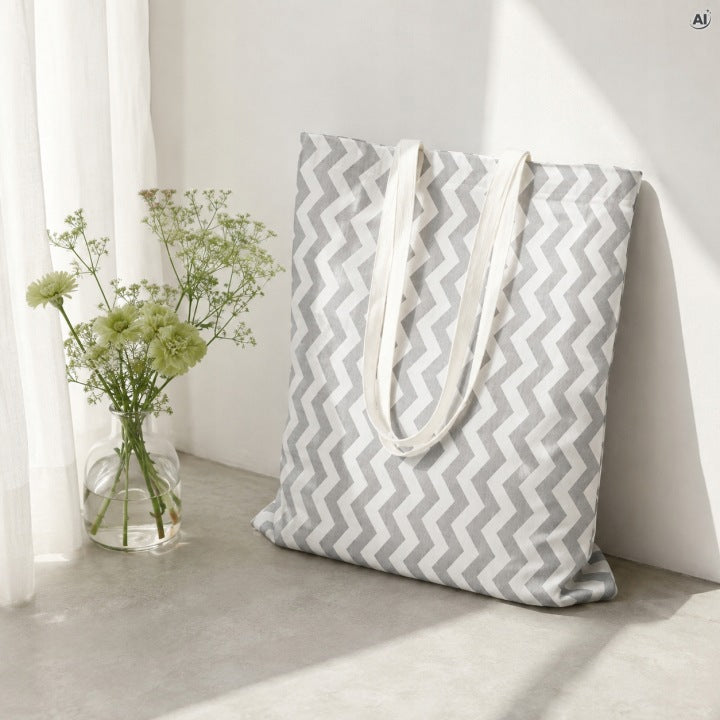 Baumwolltasche 36 x 42 cm, 145 g/m², grau, mit Zickzackmuster