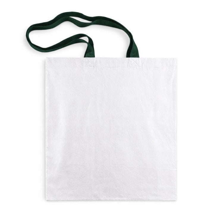 Baumwolltasche 380x420mm Weiß, Grüne Henkel: 70 cm