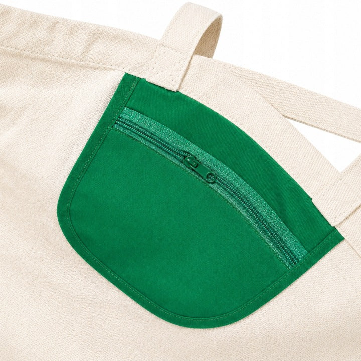 Baumwolltasche 380 x 420 mm mit grüner Tasche; Henkel: 35 cm – Ecru