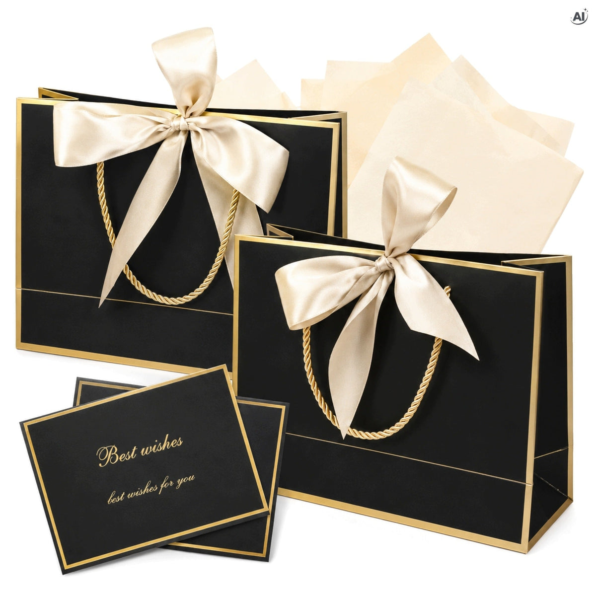 Laminierte Geschenktüte mit Schleife, schwarz, 2 Stück