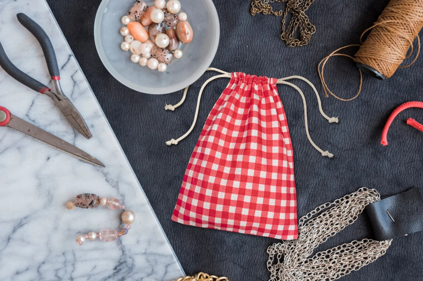 Baumwollsack Weiß Rot kariert 150x200 mm 145g