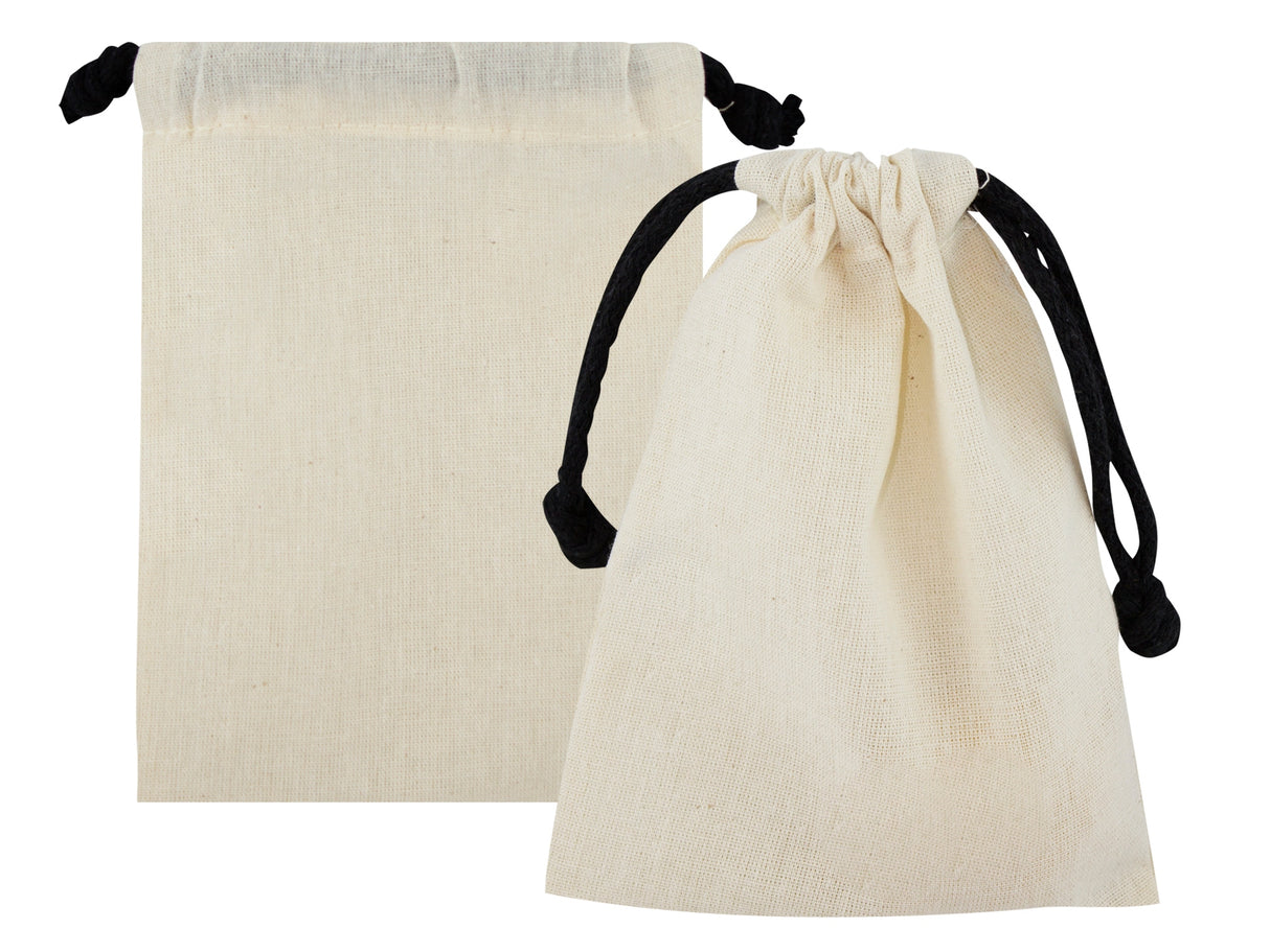 Baumwollsack Ecru Schwarz 100x150 mm
