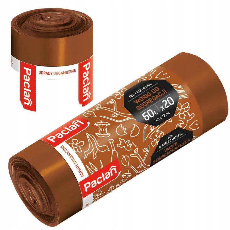 Braune Müllbeutel zur Bioabfalltrennung 60L, Paclan