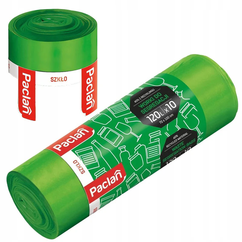 Starke Müllbeutel zur Glasentsorgung, grün, 120 l, Paclan