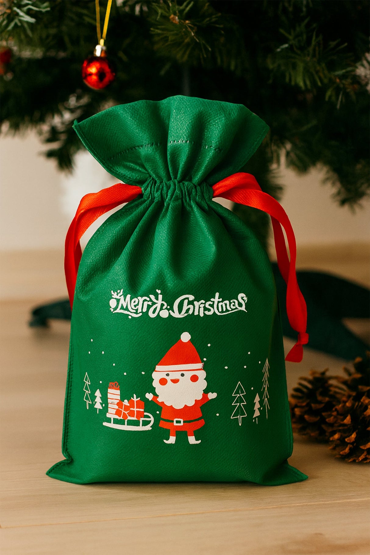 Set Weihnachtstüten aus Wigofil 150x220mm Grün 10St.