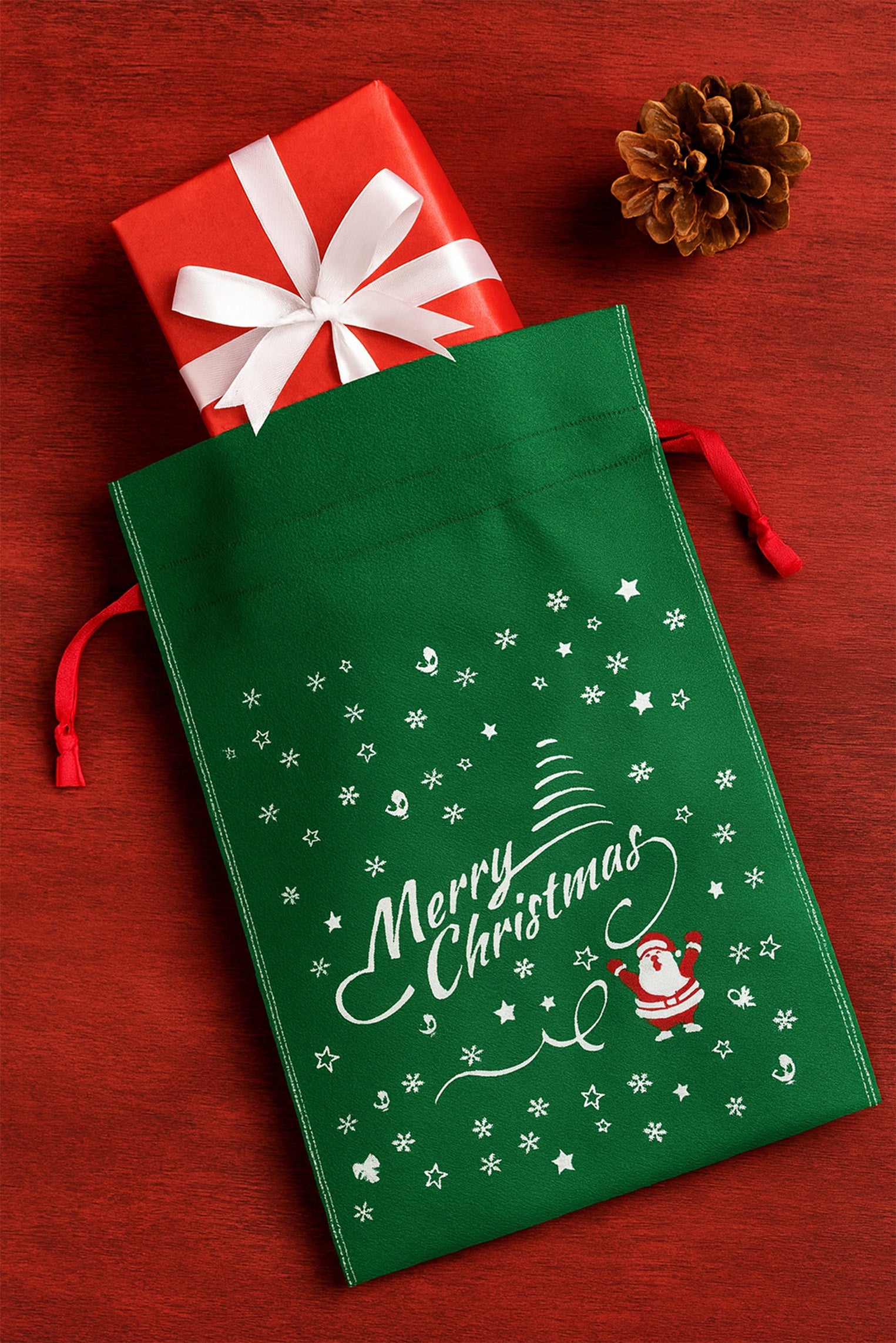 Set Weihnachtstüten aus Wigofil 250x350mm Grün 10St.
