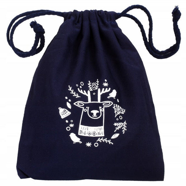 Weihnachts-Baumwolltasche 15x20cm MARINEBLAU RENTIER