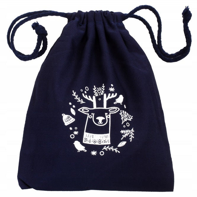 Weihnachts-Baumwolltasche 15x20cm MARINEBLAU RENTIER