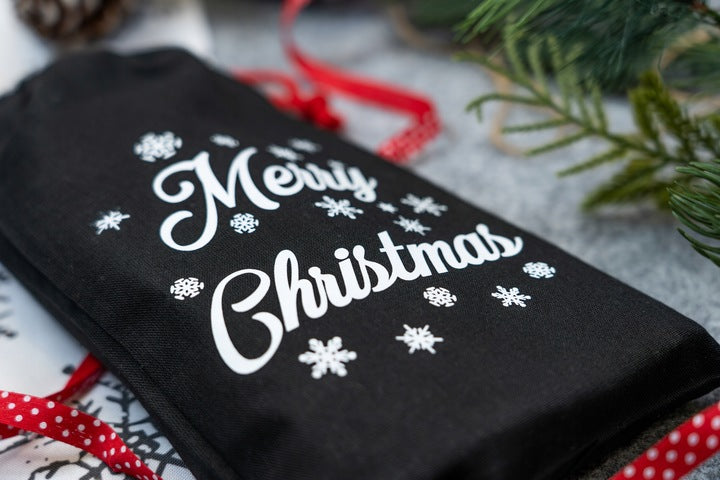 Weihnachts-Baumwollbeutel 15x30cm schwarz MERRY CHRISTMAS