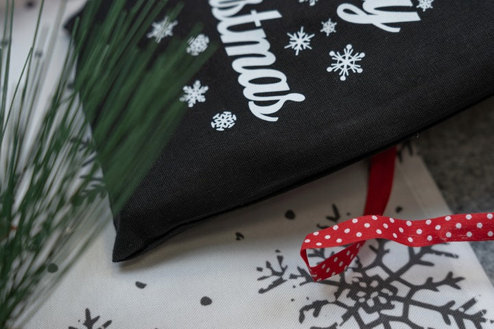 Weihnachts-Baumwollbeutel 15x30cm schwarz MERRY CHRISTMAS