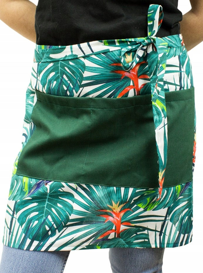 Kurze Kellnerschürze Grüne Monstera-Blätter