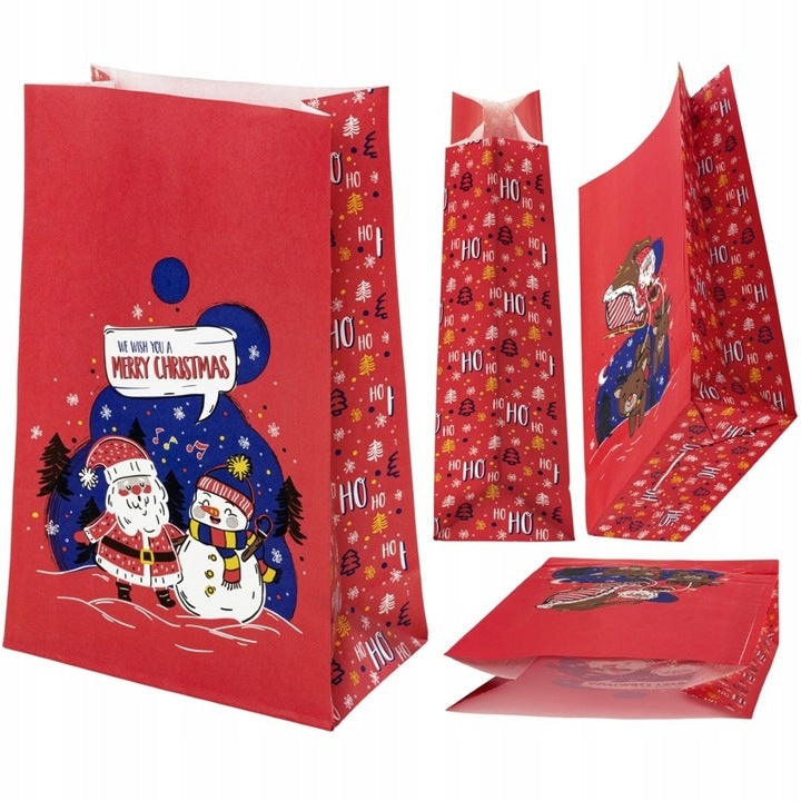 Set Weihnachts-Papiertragetaschen, 12 Stück, Marineblau, Grau und Rot