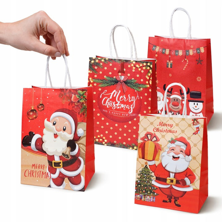 Set Weihnachts-Papiertragetaschen, 12 Stück, Karo