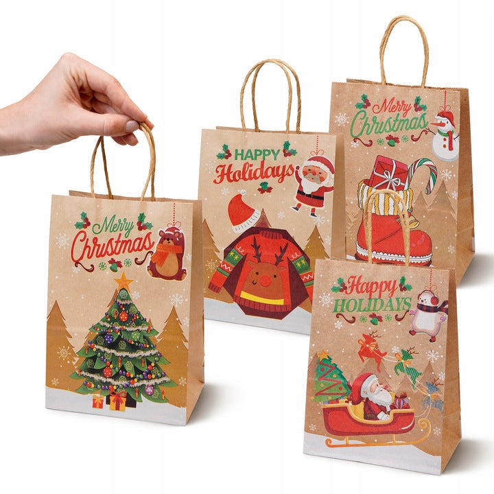Set Weihnachts-Papiertragetaschen, 12 Stück, Merry Christmas