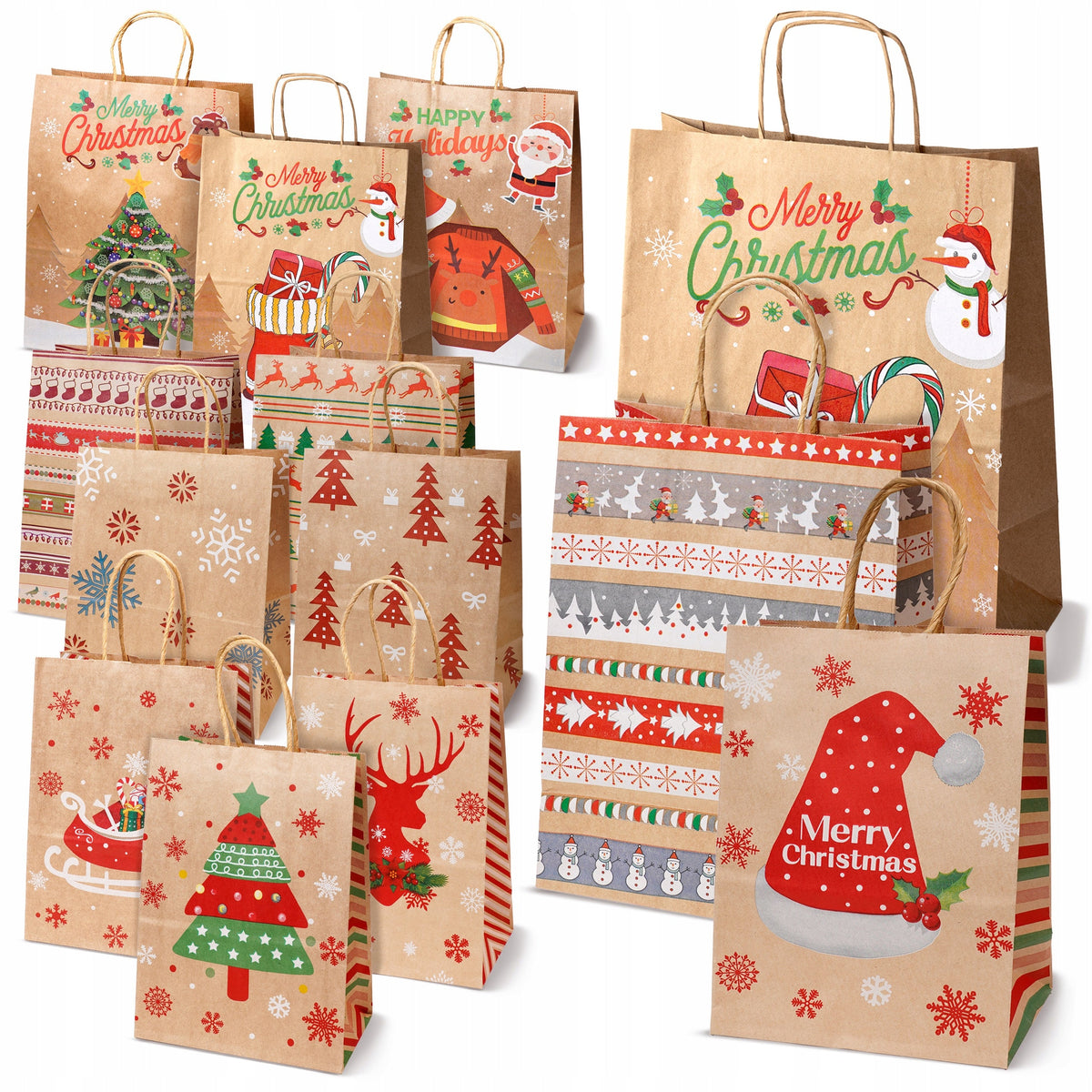 Set Weihnachts-Papiertragetaschen, 13 Stück, Merry Christmas