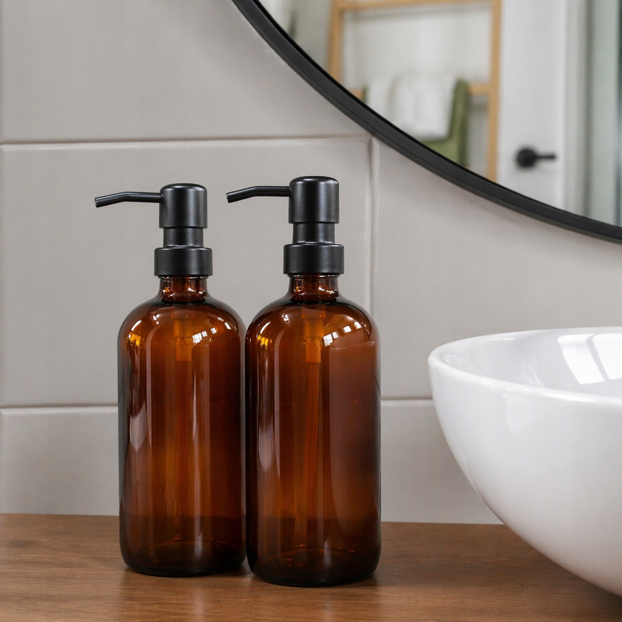 Seifenspender-Set 500 ml aus Braunglas mit Edelstahlpumpe