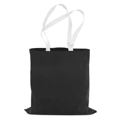 Schwarze Baumwolltasche, weißer Griff, 38x42cm, 145g/m2