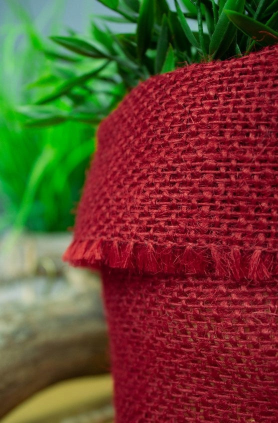 Laminierte Jute-Blumentopfhülle 16x11cm rot