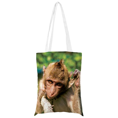 Baumwolltasche Makake mit einem Zweig 35x45