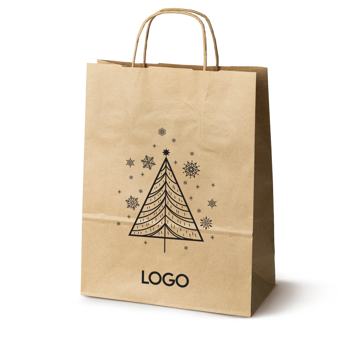 Weihnachts-Papiertragetasche mit Logo, Motiv SW-01, 24+10x32 cm, Braun (Kraft)