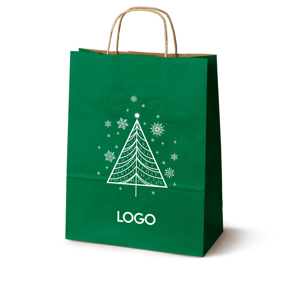 Weihnachts-Papiertragetasche mit Logo, Motiv SW-01, 24+10x32 cm, Dunkelgrün