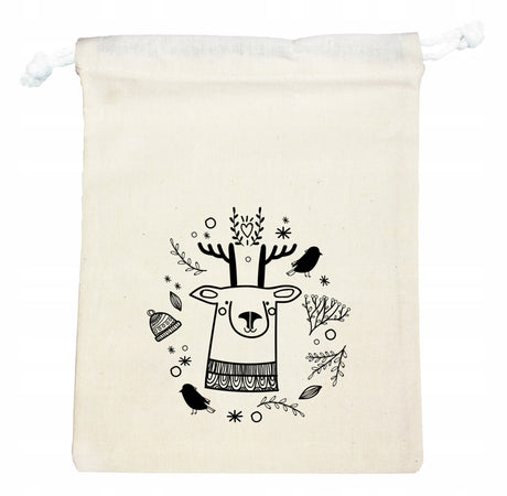 Weihnachts-Baumwolltasche 100x150mm Ecru mit Rentier-Aufdruck
