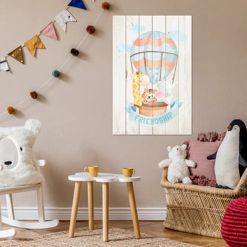 Wanddeko Holz - Animal Friends in Ballon