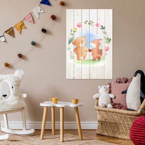 Wanddeko Holz - Animal Friends in Flowers