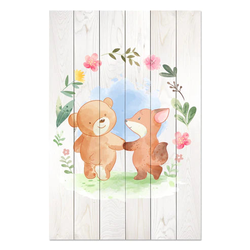 Wanddeko Holz - Animal Friends in Flowers