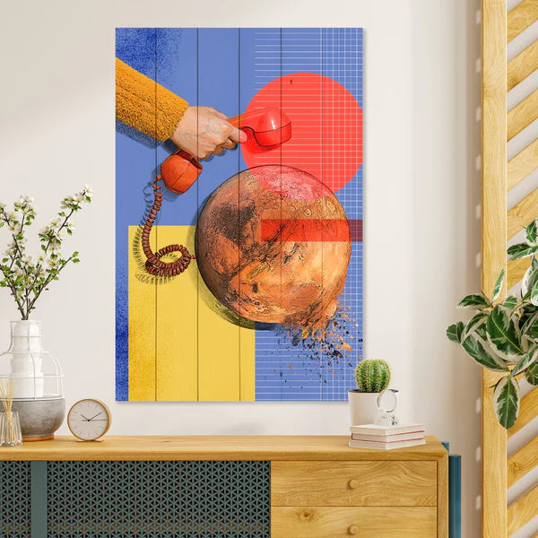 Wanddeko Holz - Artistic Red Phone