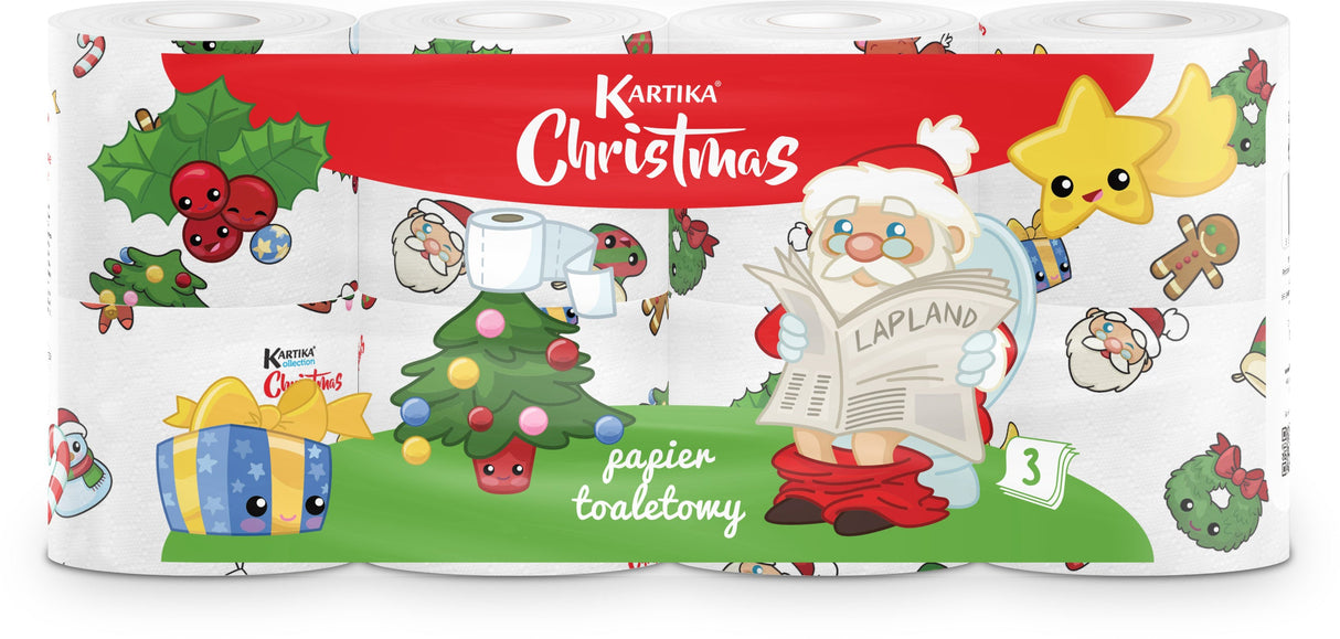 Weihnachts-Toilettenpapier 3-lagig, 8 Rollen, Weihnachtsmann-Kartika-Muster