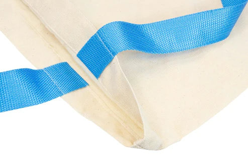 Ecru Baumwolltasche 36x40cm 220g/m2 mit verstärktem blauem Griff
