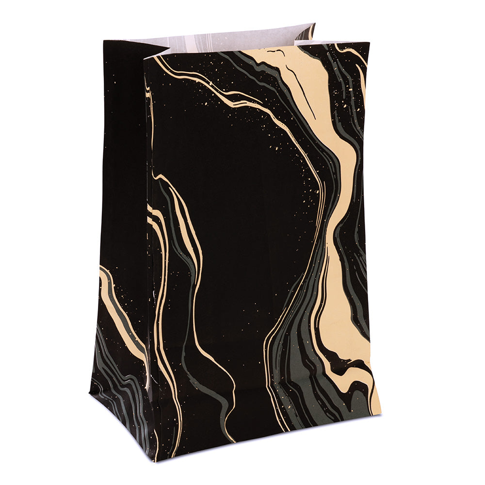 Papiertüten ohne Griff 160x80x270mm - Schwarz Gold Marmoriert