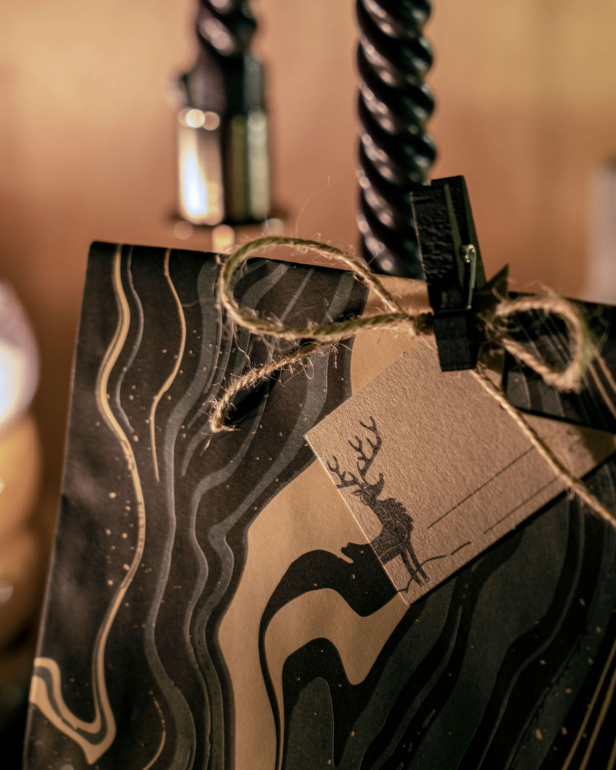 Papiertüten ohne Griff 160x80x270mm - Schwarz Gold Marmoriert