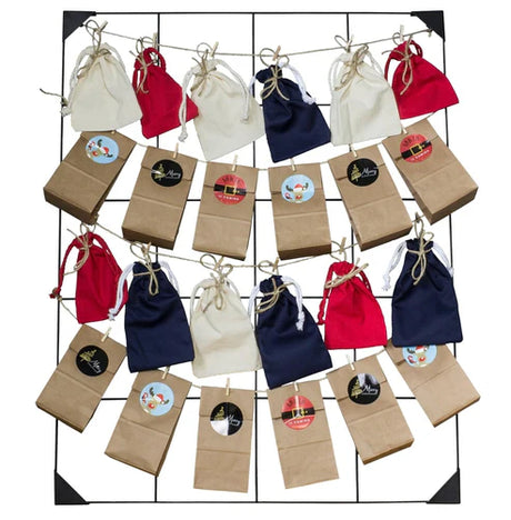 Adventskalender BAUMWOLLTASCHE + PAPIERTASCHE + WEIHNACHTSAUFKLEBER