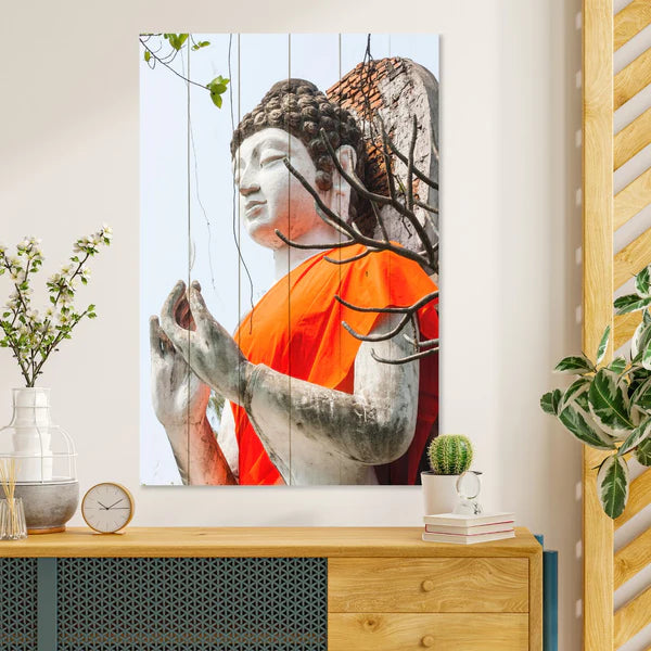 Wanddeko Holz - Buddha Statue