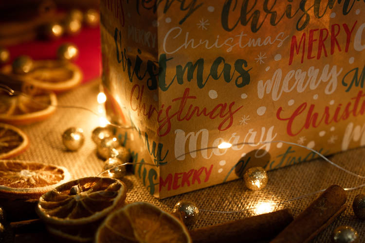 Weihnachtspapiertüte 180x80x220mm Frohe Weihnachten