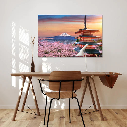 Wanddeko Holz - Cherry Blossoms and Fuji Mountain