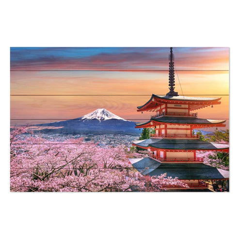 Wanddeko Holz - Cherry Blossoms and Fuji Mountain