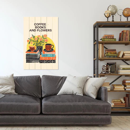 Wanddeko Holz - Coffee Books Flowers