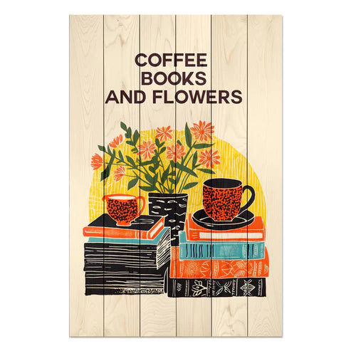 Wanddeko Holz - Coffee Books Flowers