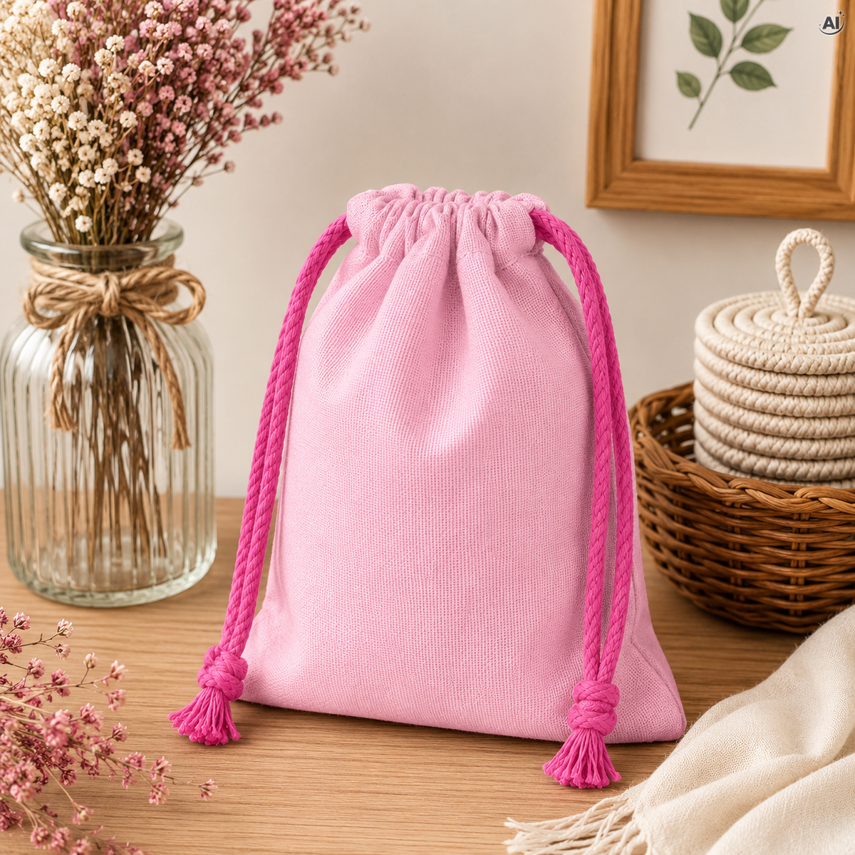 Baumwollbeutel mit Kordelzug 15 x 20 cm, 145 g/m², rosa