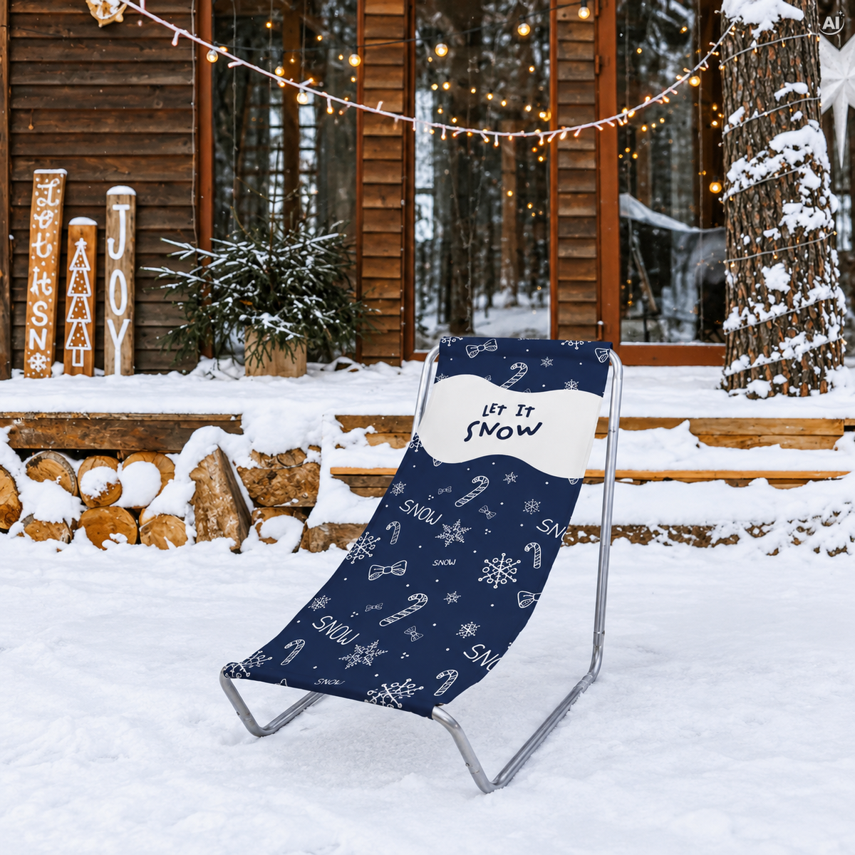 Liežajaca židľa z oceli LET IT SNOW tmavo modrá zimná ležajka